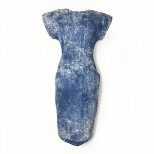 Vintage Brian Berrill Size 7/8 Acid Wash Denim Dress Princess Corset Bodycon 80s